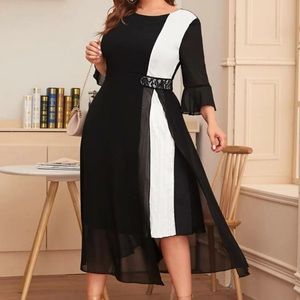 NEW SHEIN Plus Colorblock Mesh Overlay Pleated Detail Dress - sz 22